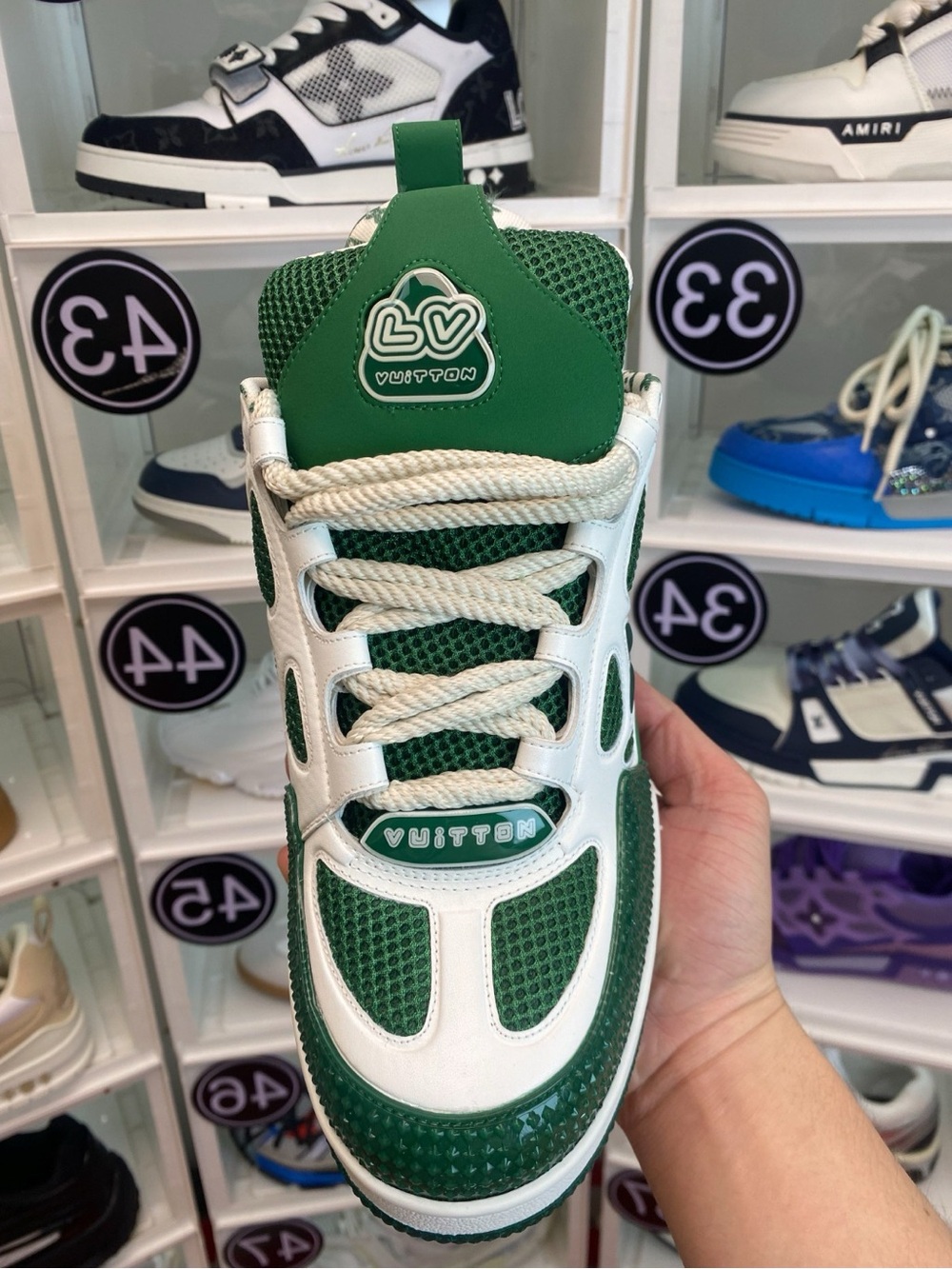Louis Vuitton Kids Green and White LV Mesh Trainer
